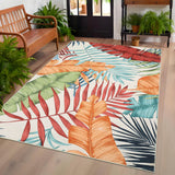 Garvee 4x6 Modern Palm Leaves Area Rug Tropical Leaf Floor Carpet Washable Thin Rug Soft Non Slip Rug, Low Pile Non Shedding Rug, Indoor Accent Rug for Kitchen, Dining Room, Coloful - Multicolor