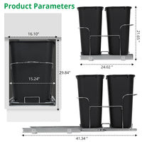 Garvee 2×35QT Garbage Waste Recyling Bin with Full Extension Slides, Space-Saving Design, Eco-Friendly Waste Management, Multi-Purpose Bins, Pullout Trash Can for Under Kitchen Cabinets, Black