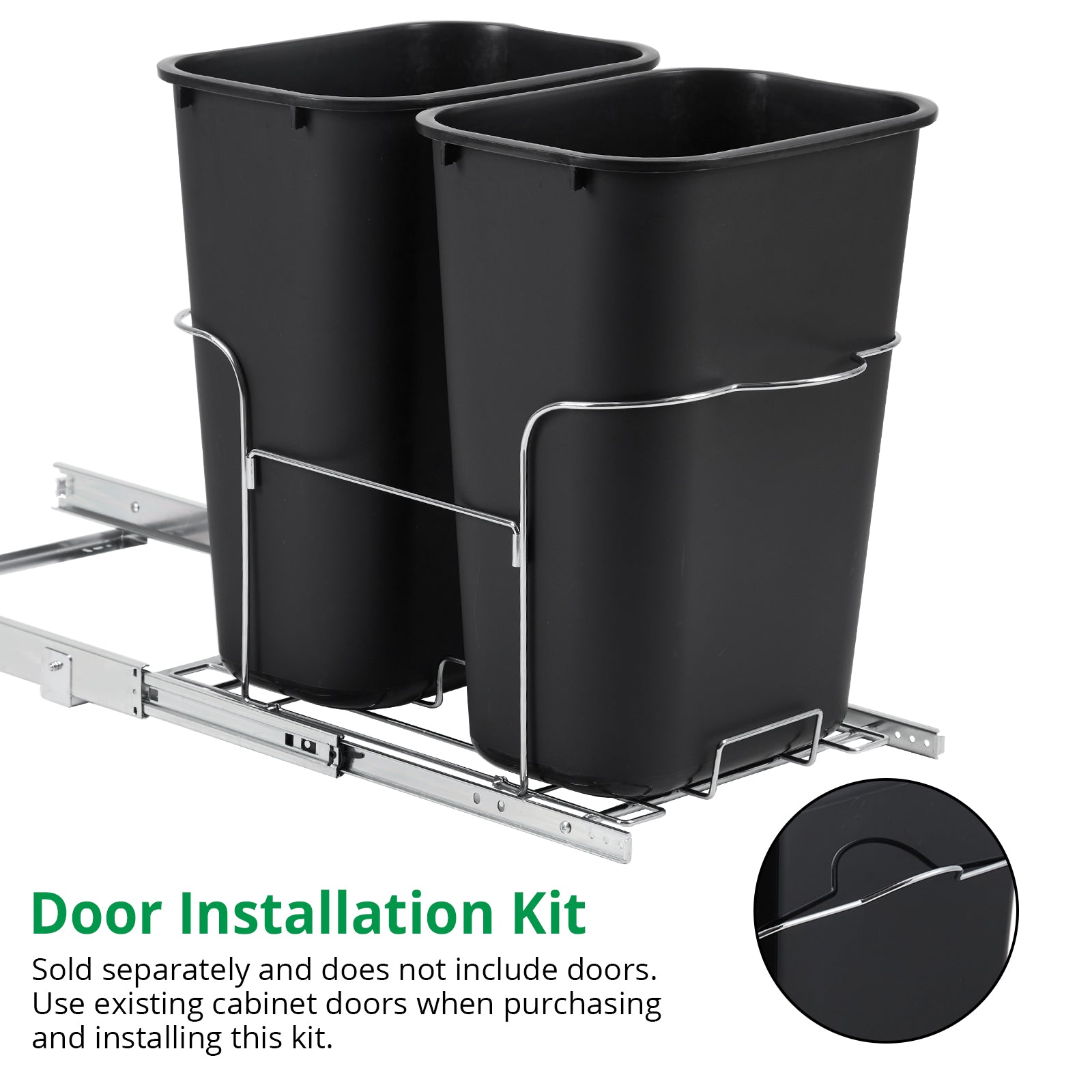 Garvee 2×35QT Garbage Waste Recyling Bin with Full Extension Slides, Space-Saving Design, Eco-Friendly Waste Management, Multi-Purpose Bins, Pullout Trash Can for Under Kitchen Cabinets, Black