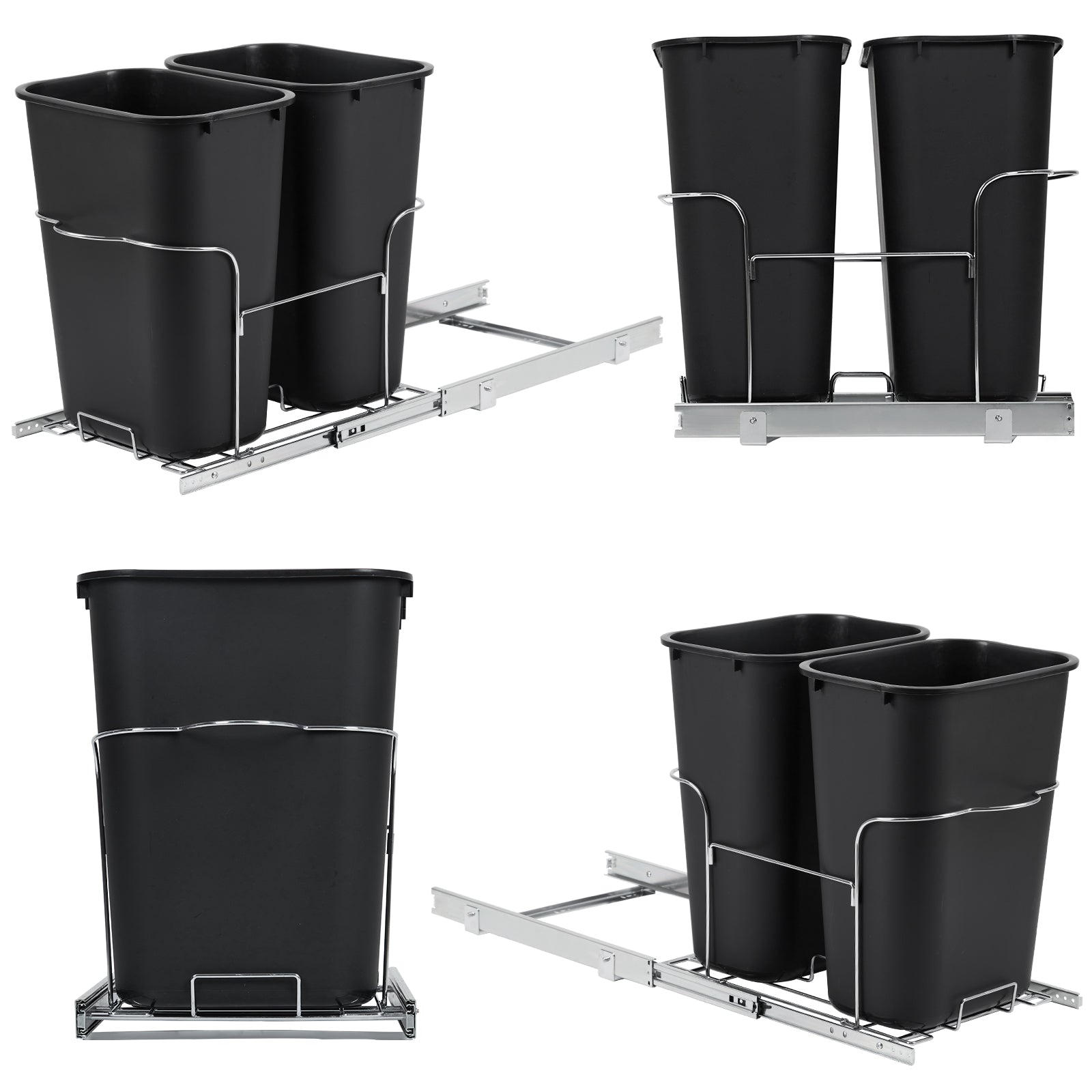 Garvee 2×35QT Garbage Waste Recyling Bin with Full Extension Slides, Space-Saving Design, Eco-Friendly Waste Management, Multi-Purpose Bins, Pullout Trash Can for Under Kitchen Cabinets, Black