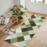 Garvee Geometric Green & White  Checkered 2x6 Runner Rug, Non Slip Washable Carpet for Hallway, Entryway, Laundry Room Indoor - Green