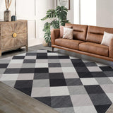 Garvee Geometric Black & Grey 9x12 Checkered Runner Rug, Carpet Non Slip Washable Rugs Checkerboard Indoor Runners Carpet for Hallway, Entryway Indoor,Entry Laundry - Black & Gray