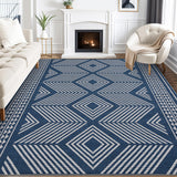 Garvee Large Area Rugs 9x12 Modern Geometric Living Room Rugs with Non-Slip Backing, Stain-Resistant Low Pile Accent Rugs, Washable Contemporary Floor Carpet for Bedroom, Office, Blue - Blue