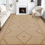 Garvee Washable Area Rugs Natural 5x7 Modern Geometric Floor Carpet with Non-Slip Backing, Stain-Resistant Low Pile Throw Rugs, Contemporary Accent Rugs for Living Room, Bedroom - Natural