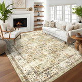 Garvee 8x10 Rug Living Room Rug Non Slip Backing Washable Rug for Bedroom Traditional Throw Rugs Indoor Soft Vintage Rug Low Pile Floor Mat Oriental Floral Print Carpet for Guest Room Office - Beige