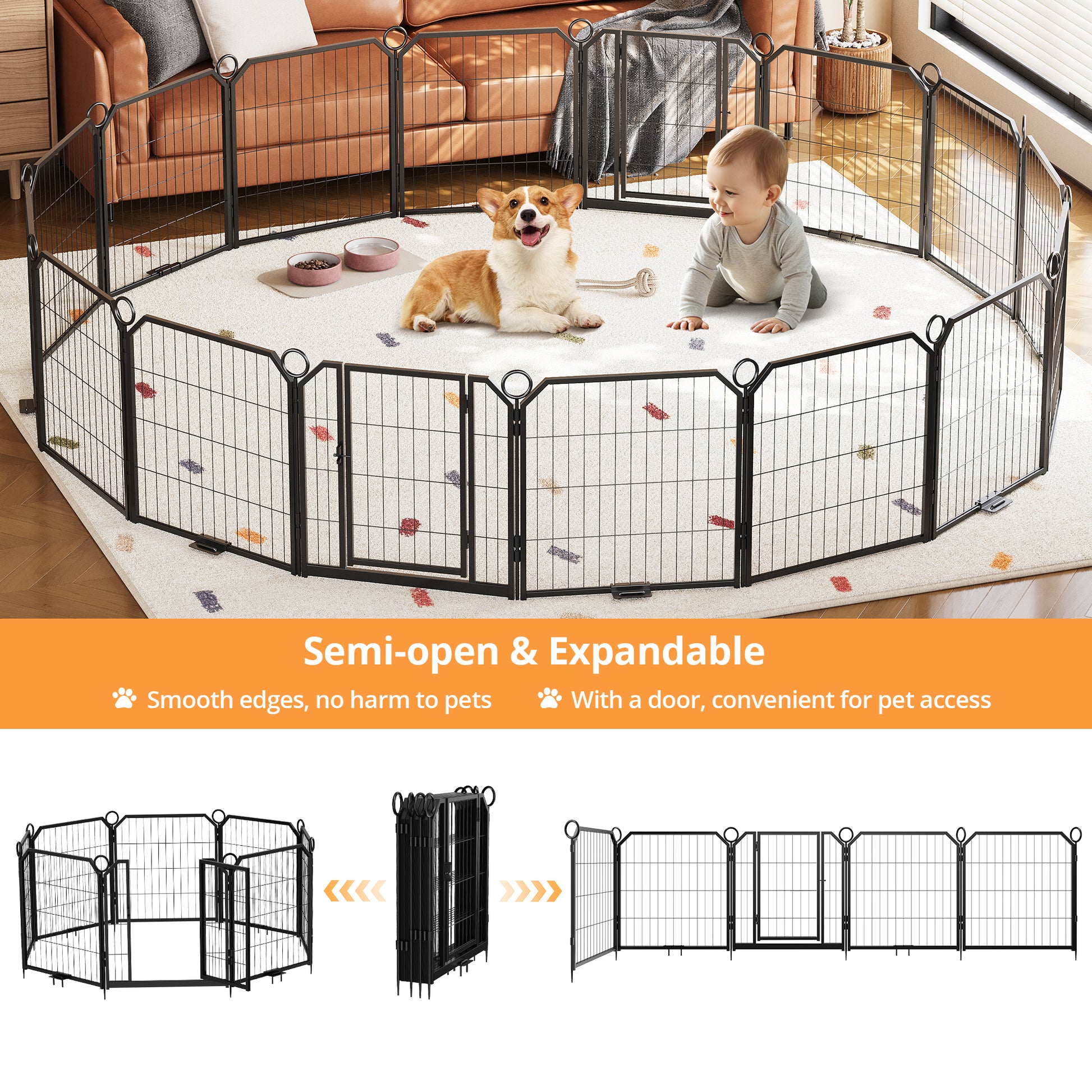 Garvee Dog Playpen Outdoor, 24 inch 8 Panels Dog Pen Indoor Heavy Duty Puppy Exercise Pen Metal Pet Fence for RV Camping/Yard/Garden