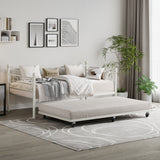 Garvee Heavy Duty Twin Daybed with Trundle, Metal Sofa Single Bed Frame with Slats & Headboard, No Box Spring Needed, Multifunctional Platform Bed for Bedroom, Guest Room, White - White