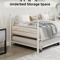 Garvee Heavy Duty Twin Daybed with Trundle, Metal Sofa Single Bed Frame with Slats & Headboard, No Box Spring Needed, Multifunctional Platform Bed for Bedroom, Guest Room, White