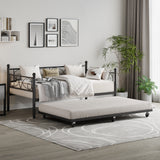 Garvee Twin Daybed with Trundle, Metal Sofa Single Bed Frame with Heavy Duty Metal Slats & Headboard, No Box Spring Needed, Multifunctional Platform Bed for Bedroom, Guest Room, Black - Black