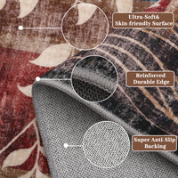 Garvee Modern Floral Red/Brown 5x7 Rug Geometric Rug Machine Washable Non-Slip Carpets for Living Room Bedroom Kitchen Dining Room, Low-Pile Non-Shedding Floor Carpet