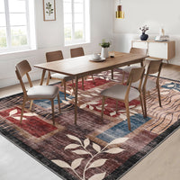 Garvee Modern Floral Red/Brown 5x7 Rug Geometric Rug Machine Washable Non-Slip Carpets for Living Room Bedroom Kitchen Dining Room, Low-Pile Non-Shedding Floor Carpet