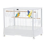 Garvee Bird Cage, Metal Cage Standing Birdcage with Play Top, Monitor and Light System, Flight Cage with Side-Out Tray for Parrots Cockatiels Conures Parakeets Lovebirds Budgie Finch, White - White