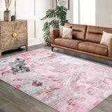 Garvee Pink 10x13 Modern Abstract Washable Runner Rug with Rubber Backing Non Slip Soft Hallway Carpet - Pink
