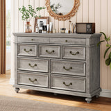 Garvee 47" Farmhouse Dresser with 9 Drawers, Rustic Wood Chest with Vintage Metal Handles for Bedroom, Large Storage Organizer for Living Room, Entrance, Grey - Grey