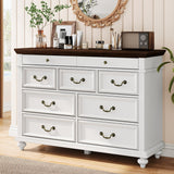 Garvee 47" Farmhouse Dresser with 9 Drawers, Rustic Wood Chest with Vintage Metal Handles for Bedroom, Large Storage Organizer for Living Room, Entrance, White - White+Brown Top