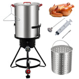 Garvee 30 Qt. Turkey Deep Fryer Pot, Aluminum Fish Fryer Pot with Injector Thermometer Kit and Outdoor Propane Stove Burner Stand for Frying Fish, Wings, 0-5 PSI Regulator, CSA Approved
