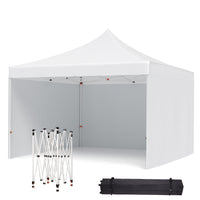 Garvee 10'x10' Instant Pop-Up Canopy Tent - Waterproof, Windproof & UV-Proof Gazebo w/3 Sidewalls, Wheeled Bag & Pegs (White)