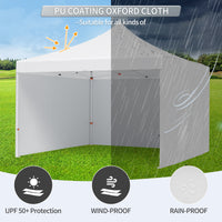 Garvee 10'x10' Instant Pop-Up Canopy Tent - Waterproof, Windproof & UV-Proof Gazebo w/3 Sidewalls, Wheeled Bag & Pegs (White)