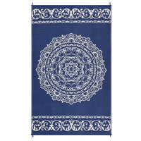Garvee Outdoor Navy & White 9x18 Large Rug, Medallion Waterproof Reversible Plastic Straw Camping Mat with Stakes Portable for Patio Beach RV