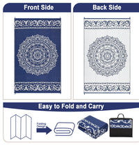 Garvee Outdoor Navy & White 9x18 Large Rug, Medallion Waterproof Reversible Plastic Straw Camping Mat with Stakes Portable for Patio Beach RV