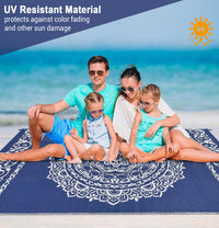 Garvee Outdoor Navy & White 9x18 Large Rug, Medallion Waterproof Reversible Plastic Straw Camping Mat with Stakes Portable for Patio Beach RV