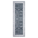 Garvee 2x6 Vintage Floral Runner Rug Distressed Black Hallway Runner Non Slip Non Shedding Kitchen Runner, Low Pile Thin Floor Carpet, Soft Washable Oriental Rug for Bedside, Laundry - Black