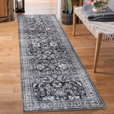 Garvee Washable Runner Rug Grey-Black 2x6 Vintage Floral Hallway Rug Long Entryway Rug Soft Low Pile Non-Slip Kitchen Runner Carpet - Gray-Black