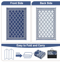 Garvee Outdoor Dark Blue 9x18 Plastic Straw Rug Waterproof Reversible UV Resistant Durable for Patio RV Beach Camping
