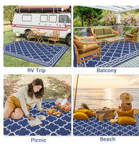 Garvee Outdoor Dark Blue 9x12 Rug Waterproof Reversible Patio Carpet Polypropylene UV & Stain Resistant Portable with Stakes for Camping Backyard Deck