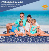 Garvee Outdoor Dark Blue 10x14 Waterproof Plastic Straw Rug, Reversible, UV-Resistant, Portable with Carry Bag & Stakes for Patio RV Camping
