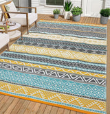 Garvee Outdoor Teal & Yellow 6x9 Rug Reversible Waterproof Portable Plastic Straw Camping Mat Durable UV Stable Eco-Friendly Patio Deck Balcony Boho - Teal & Yellow