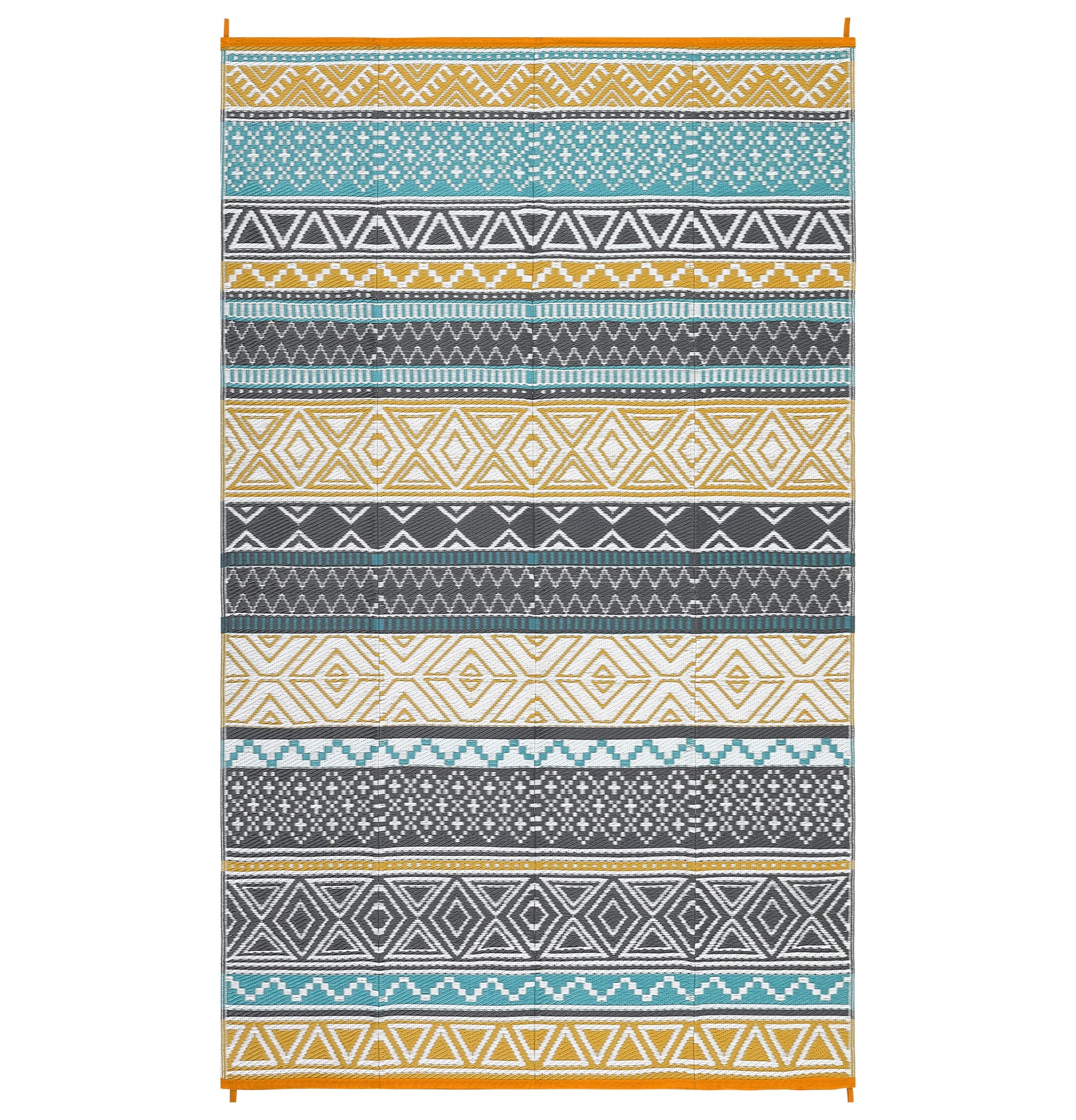 Garvee Outdoor Teal & Yellow 9x18 Rug, Waterproof Patio Mat, Reversible, Durable Polypropylene, UV Resistant, Lightweight, Portable, for Camping, RV, Backyard