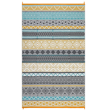 Garvee Outdoor Teal & Yellow 8x10 Plastic Straw Rug Waterproof Reversible Durable Plastic Straw Non-Slip UV-Resistant Patio Garden RV Camping Mat