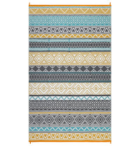Garvee Outdoor Teal & Yellow 8x10 Plastic Straw Rug Waterproof Reversible Durable Plastic Straw Non-Slip UV-Resistant Patio Garden RV Camping Mat