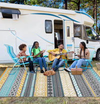 Garvee Outdoor Teal & Yellow 9x18 Rug, Waterproof Patio Mat, Reversible, Durable Polypropylene, UV Resistant, Lightweight, Portable, for Camping, RV, Backyard