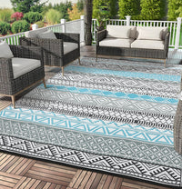 Garvee Outdoor Blue & Gray 6x9 Rugs Waterproof Reversible Durable Polypropylene UV Resistant Portable with Carry Bag for Patio Camping RV