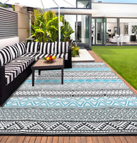 Garvee Outdoor Blue & Gray 6x9 Rugs Waterproof Reversible Durable Polypropylene UV Resistant Portable with Carry Bag for Patio Camping RV