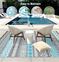 Garvee Outdoor Blue & Gray 6x9 Rugs Waterproof Reversible Durable Polypropylene UV Resistant Portable with Carry Bag for Patio Camping RV