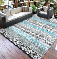 Garvee Outdoor Blue & Gray 6x9 Rugs Waterproof Reversible Durable Polypropylene UV Resistant Portable with Carry Bag for Patio Camping RV