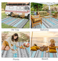 Garvee Outdoor Blue & Gray 8x10 Area Rug Plastic Water-Resistant Non-Slip Fade-Resistant Lightweight Portable Camping Picnic Mat