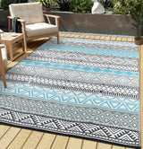 Garvee Outdoor Blue & Gray 6x9 Rugs Waterproof Reversible Durable Polypropylene UV Resistant Portable with Carry Bag for Patio Camping RV - Blue & Gray