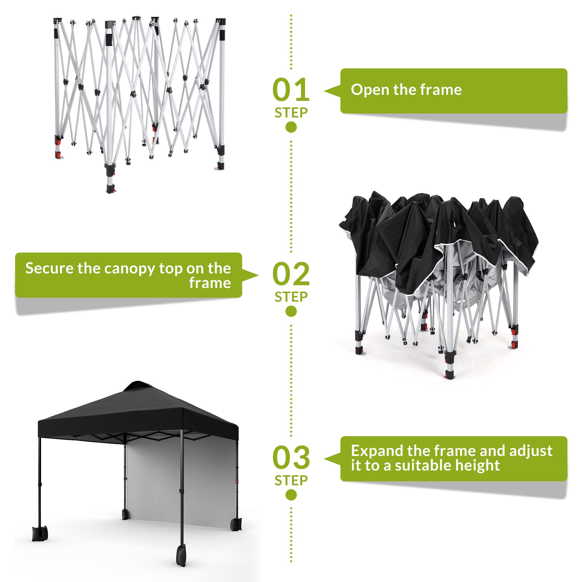 Garvee 10'x10' Pop Up Tent, Pop Up Canopy With Sidewall, UPF 50+, Easy to Set Up Outdoor Canopy, Adjustable Portable Gazebo for Parties, Camping, Gazebo With Wheel Cover Bag, 4 Sand Bags, 4 Ropes and 8 Spikes