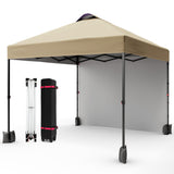 Garvee 10'x10' Pop Up Tent, Pop Up Canopy With Sidewall, UPF 50+, Easy to Set Up Outdoor Canopy, Adjustable Portable Gazebo for Parties, Camping, Gazebo With Wheel Cover Bag, 4 Sand Bags, 4 Ropes and 8 Spikes - Khaki