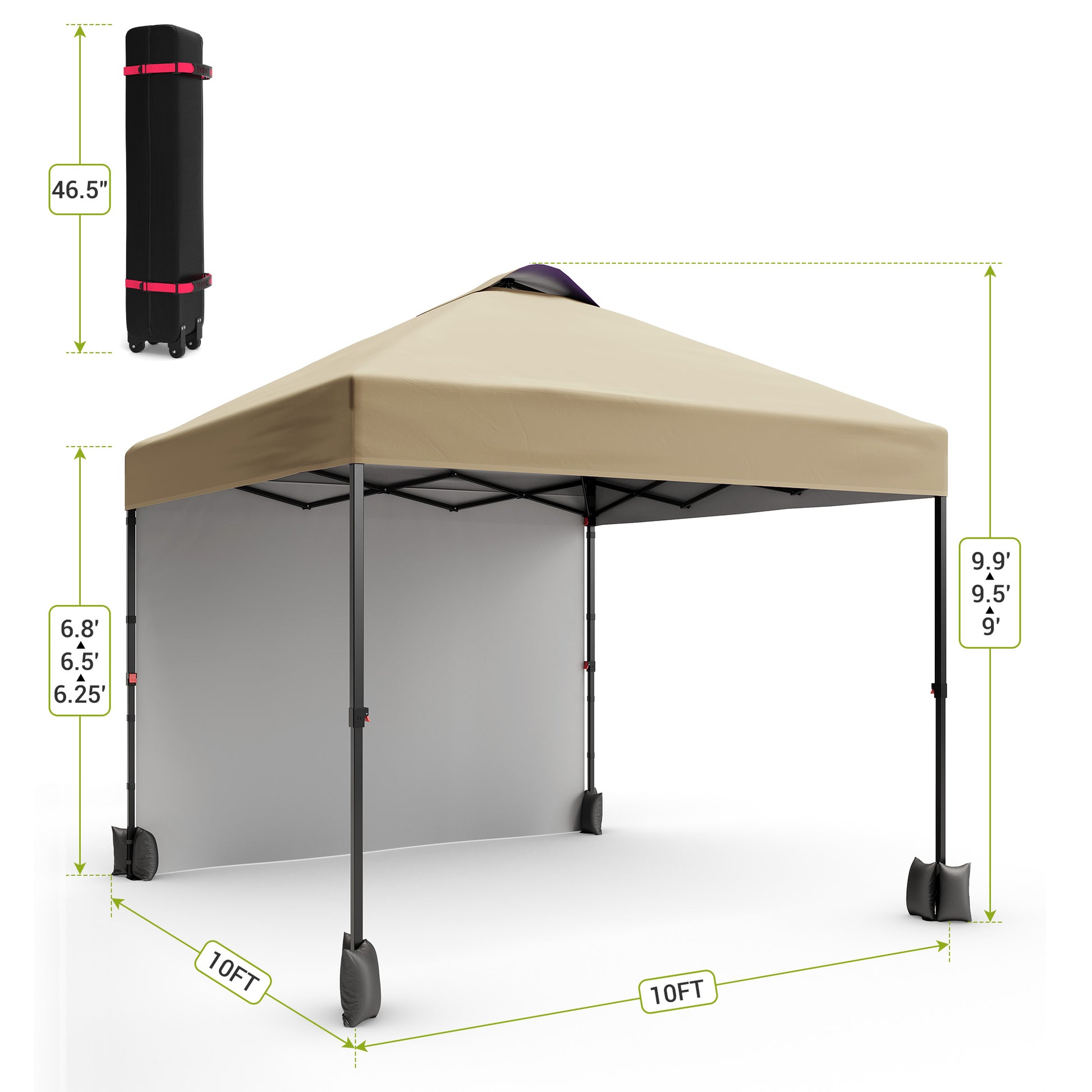Garvee 10'x10' Pop Up Tent, Pop Up Canopy With Sidewall, UPF 50+, Easy to Set Up Outdoor Canopy, Adjustable Portable Gazebo for Parties, Camping, Gazebo With Wheel Cover Bag, 4 Sand Bags, 4 Ropes and 8 Spikes