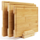 Garvee Bamboo Cutting Board Set of 3, Kitchen Wood Cutting Board Set with Holder, Chopping Board Set with Deep Juicy Groove and Back Inner Handles for Meat, Vegetables and Fruit