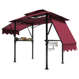 Garvee 8' x 5' Grill Gazebo, Double Tiered BBQ Gazebo Canopy with Extended Shed, Steel Frame Patio Canopy Tent with Led Lights, Outdoor Grill Gazebo Shelter for Backyard, Garden, Wine Red - Red