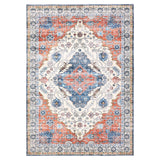Garvee Large Vintage Living Room Rug 10 x 13 Oriental Medallion Indoor Mat, Non-Slip Floral Print Low Pile Area Rug, Washable Distressed Accent Carpet for Office, Bedroom, Brown Orange - Orange Brown