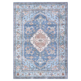 Garvee Vintage Distressed Rug 10x13 Large Washable Area Rug for Living Room, Non-Slip Non-Shedding Carpet, Low Pile Foldable Soft Accent Rug, Indoor Printed Floor Mat for Bedroom, Playroom, Blue - Blue