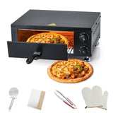 GARVEE 12" Electric Pizza Oven - 1100W Countertop Stainless Steel, Adjustable Temperature & Timer, Uniform Heating for Home/Commercial Use - Black