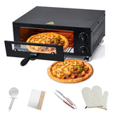 GARVEE 12" Commercial Pizza Oven - 1100W Fast Heating, Glass Door & 60-Min Timer, Includes Tools for Restaurant/Home - Black